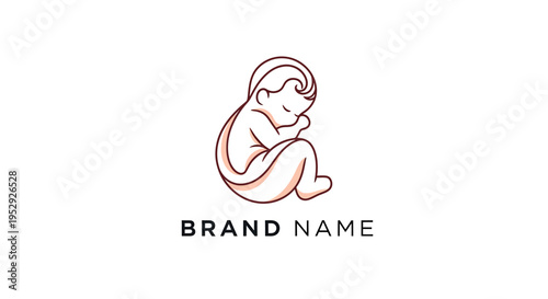 Minimalist Baby Icon Logo Design, Infant Silhouette, White Background, Vector Illustration, Branding, Simple Outline Concept