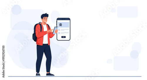 Student using smartphone for online learning, education app on screen, modern lifestyle
