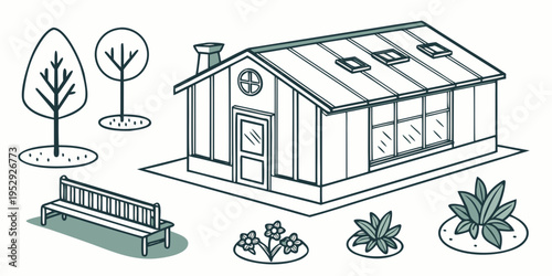 A quaint house surrounded by trees and plants in a serene neighborhood setting.