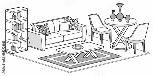 A cozy living room with a vintage style featuring a fireplace and a bookshelf.