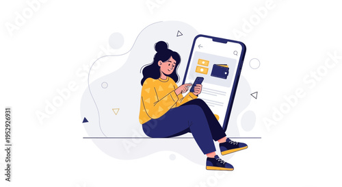 Woman using smartphone for online shopping and digital wallet on a large screen phone