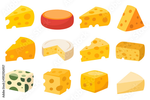Variety of Cheese Pieces Vector Illustration Set