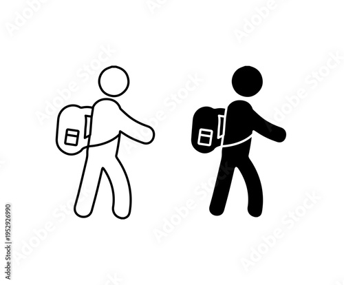 Man with backpack icon with editable stroke. Black solid icons