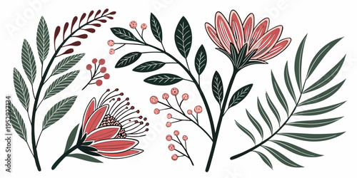 A vibrant floral arrangement with various plants and flowers in a natural setting.