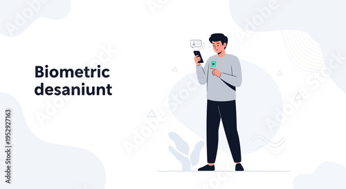 Man using smartphone for biometric identification and authentication