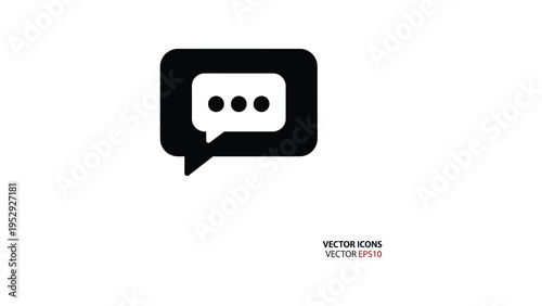 Modern black and white speech bubble icon with three dots indicating conversation