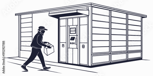 A man in a suit and hat walking towards a large metal door with a keypad.