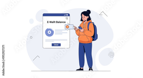 Young woman checking e-wallet balance on smartphone, online payment concept