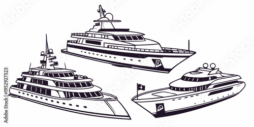 Three luxury yachts sailing on a calm sea under a clear blue sky