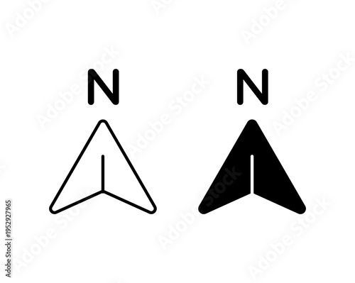 North icon with editable stroke. Black solid icons