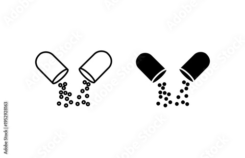 Pharmaceutical capsule icon with editable stroke. Black solid icons