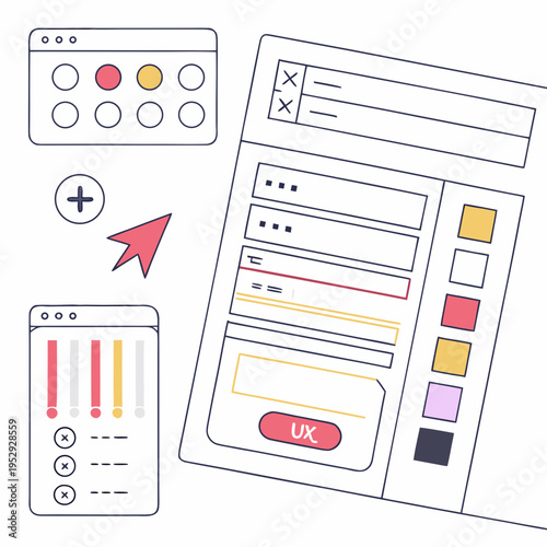 Modern UI UX user interface and experience design elements illustration, web application development and digital product layout, UI design