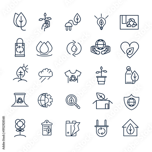 “Ecology and Sustainability Line Icon Set with Environment, Recycling, Renewable Energy and Green Living Concepts”