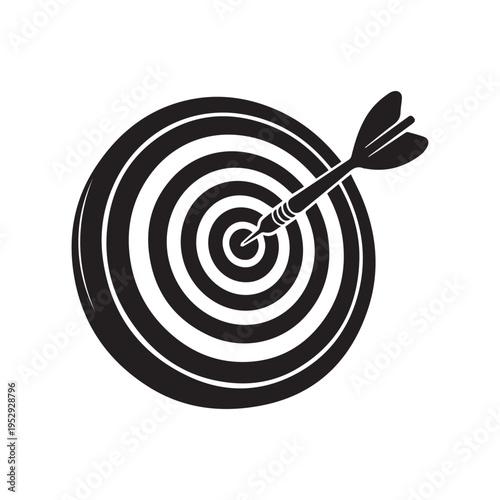 Dartboard with Dart Arrow Silhouette Vector Illustration, Target Sport Icon