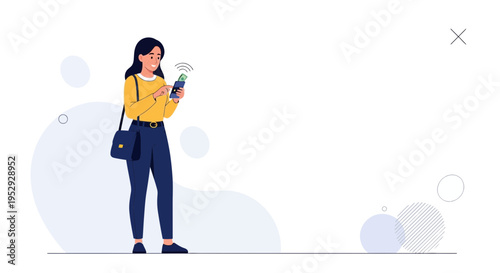 Woman Using Smartphone for Mobile Payment or Online Shopping, Wireless Technology