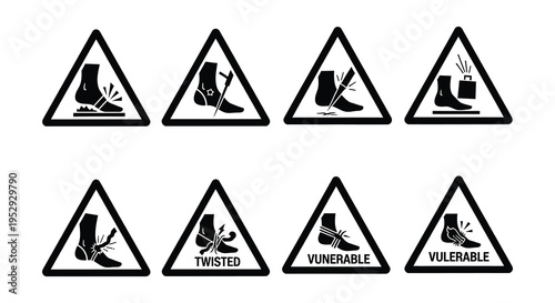 Safety shoe icons depicting warnings and required protective footwear