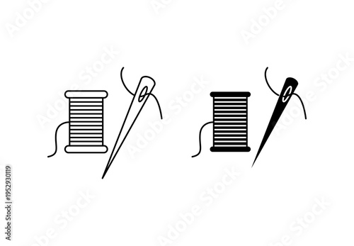 Thread needle icon with editable stroke. Black solid icons