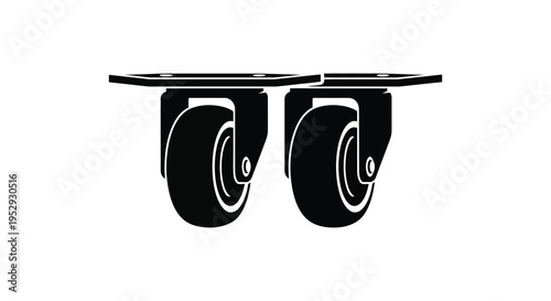 Silhouette of two black caster wheels with a white background silhouette