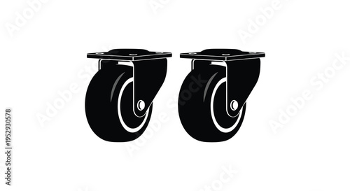 Black caster wheel silhouette pair on white background