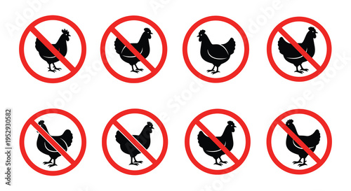 Prohibition signs depicting chickens no poultry allowed in the area