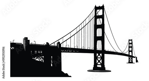 Golden gate bridge silhouette against a white background