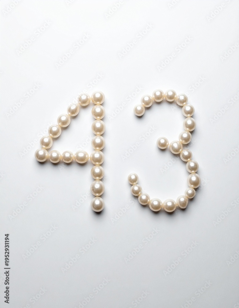 Obraz premium Number 43 made out of small pearls on a neutral solid background