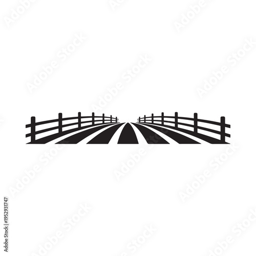 Wallpaper Mural A minimalist black and white illustration of a road leading to a fence Torontodigital.ca