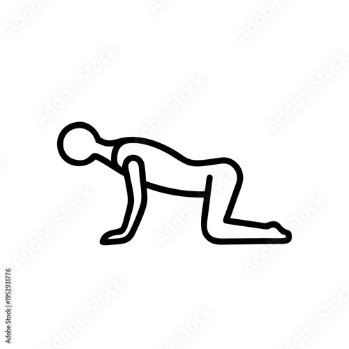 Human figure in crawling pose representing exercise movement or animalistic stance