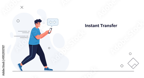 Man Using Smartphone for Instant Transfer, Mobile Banking Concept