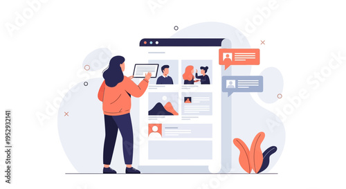 Woman using tablet to manage online profiles and social media accounts