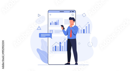 Businessman analyzing financial charts on smartphone, business analytics concept