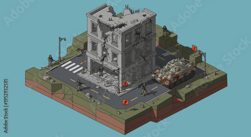 Abandoned Building with Military Tank.