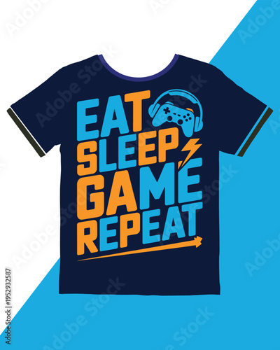 Creative typography design for a dark blue tshirt with gaming slogans and symbols