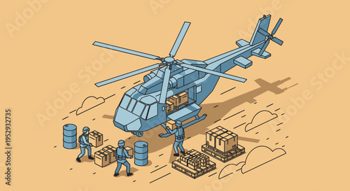 Blue Helicopter with Cargo and Crew.