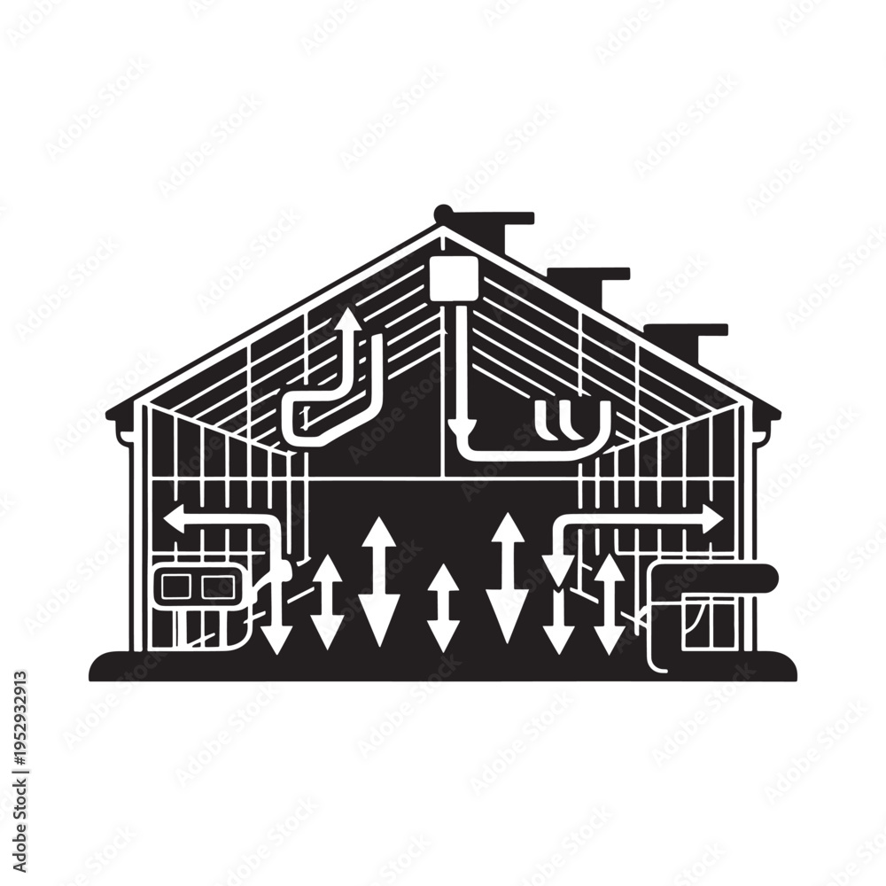 Naklejka premium Diagram illustrating an attic s ventilation system with airflow and components
