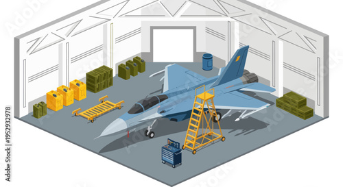 Fighter Jet in Hangar Bay Area.