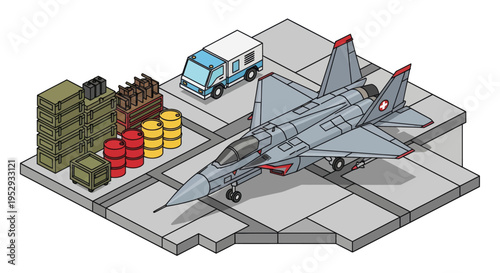 Gray Fighter Jet on Platform.