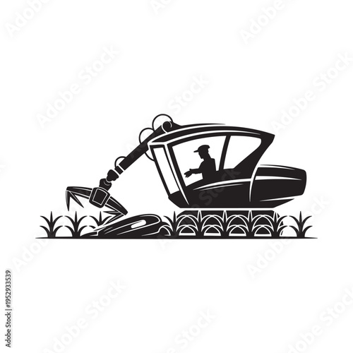 Wallpaper Mural Black and white illustration of a harvester machine working in a field Torontodigital.ca