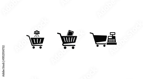 E commerce shopping cart icons with various products