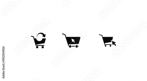 Three black and white shopping carts in a row