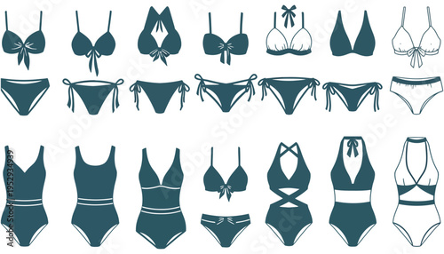 Swimwear vector icons and silhouettes for fashion and design