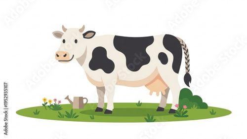 Cute Dairy Cow Standing in a Meadow Illustration