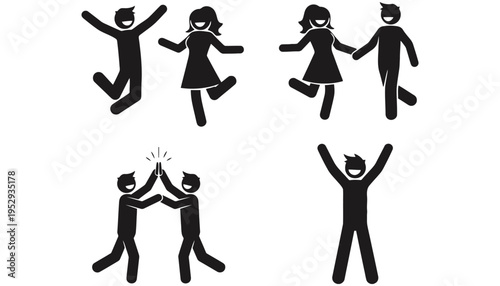 People icon set with happy stick figures in various poses