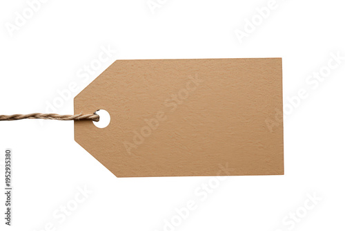 Blank brown cardboard tag with attached twine string, perfect for displaying product prices, sales, or gift notes
