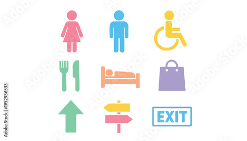 A set of colorful icons for universal symbols and signs