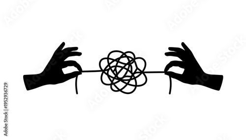 A hand silhouette untangling a knot with another hand