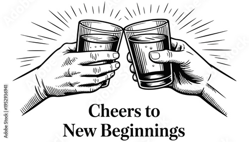 A toast illustration of hands holding glasses for new beginnings