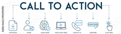 Call to action web icon set with click, tap, subscribe, and download buttons, modern UI vector design,