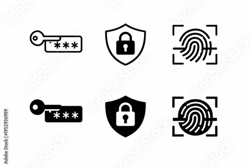 Password security and biometric authentication icons collection