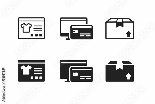 E-commerce icons: online shopping, payment methods, shipping